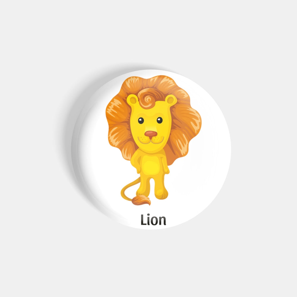 dhcrafts Round Fridge Magnet White Color Cute Zodiac Sign Lion D2 Glossy Finish Design Pack of 1 (58 mm)